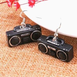 Retro Boombox Earrings - Black